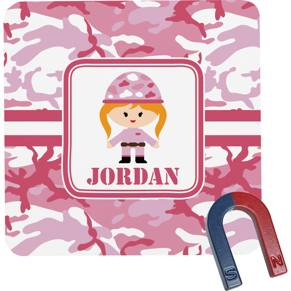 Custom Pink Camo Square Fridge Magnet (Personalized)