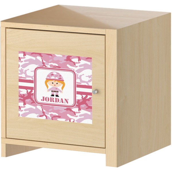 Pink Camo Square Wall Decal on Wooden Cabinet
