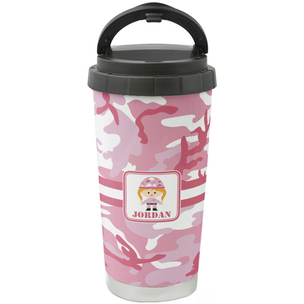 Custom Pink Camo Stainless Steel Coffee Tumbler (Personalized)