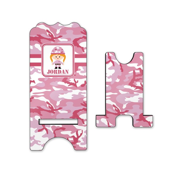 Pink Camo Stylized Phone Stand - Front & Back - Small