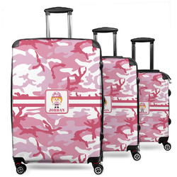 Pink Camo 3 Piece Luggage Set - 20" Carry On, 24" Medium Checked, 28" Large Checked (Personalized)