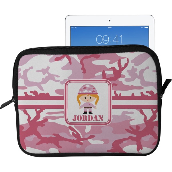 Custom Pink Camo Tablet Case / Sleeve - Large (Personalized)