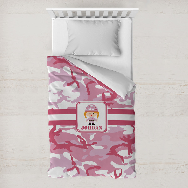 Custom Pink Camo Toddler Duvet Cover w/ Name or Text