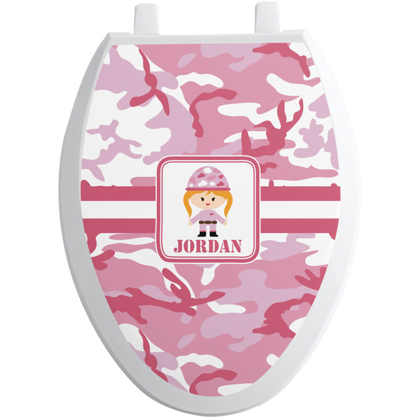 Custom Pink Camo Toilet Seat Decal - Elongated (Personalized)