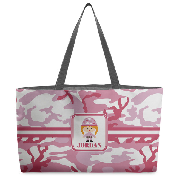 Custom Pink Camo Beach Totes Bag - w/ Black Handles (Personalized)