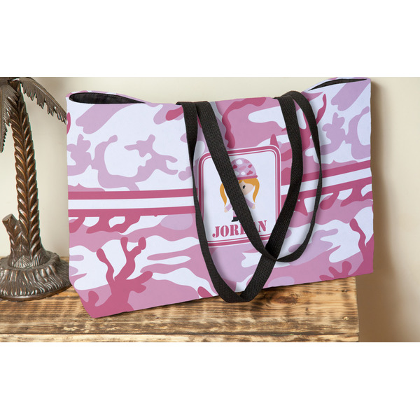 Pink Camo Tote w/Black Handles - Lifestyle View
