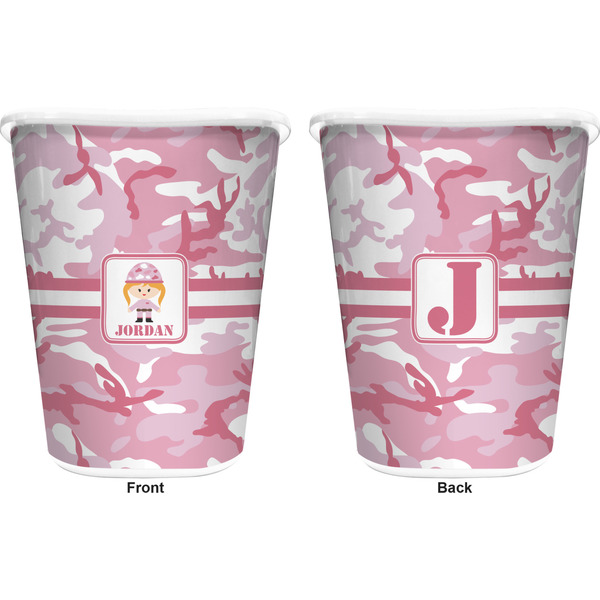 Pink Camo Trash Can White - Front and Back - Apvl