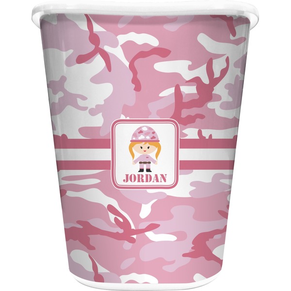 Custom Pink Camo Waste Basket - Single Sided (White) (Personalized)