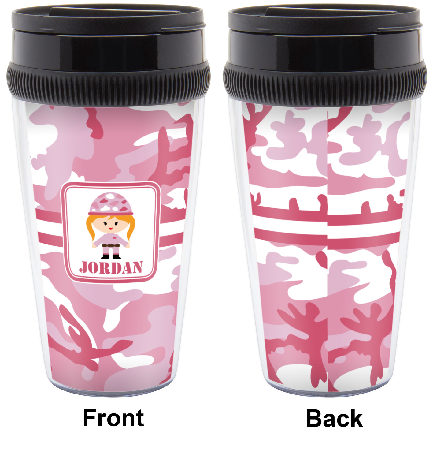 Custom Pink Camo Acrylic Travel Mug (Personalized) YouCustomizeIt