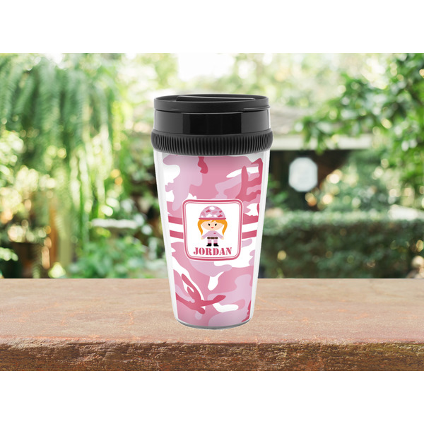 Pink Camo Travel Mug Lifestyle (Personalized)
