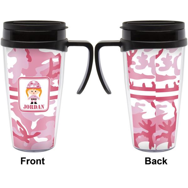 Pink Camo Travel Mug with Black Handle - Approval