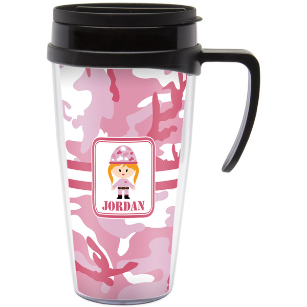 Custom Pink Camo Acrylic Travel Mug with Handle (Personalized)
