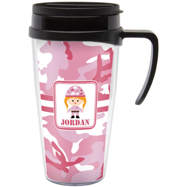 Custom Pink Camo Acrylic Travel Mug with Handle (Personalized)