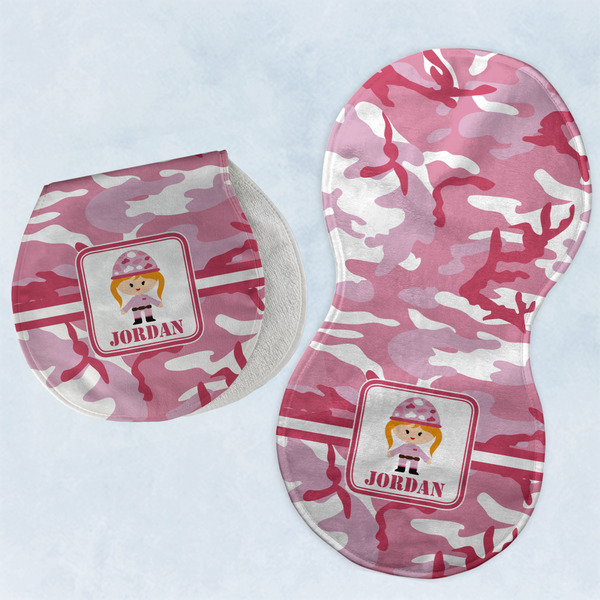 Custom Pink Camo Burp Pads - Velour - Set of 2 w/ Name or Text