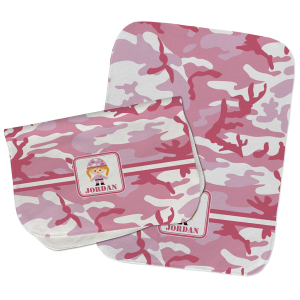 Custom Pink Camo Burp Cloths - Fleece - Set of 2 w/ Name or Text