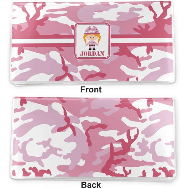 Pink Camo Vinyl Check Book Cover - Front and Back