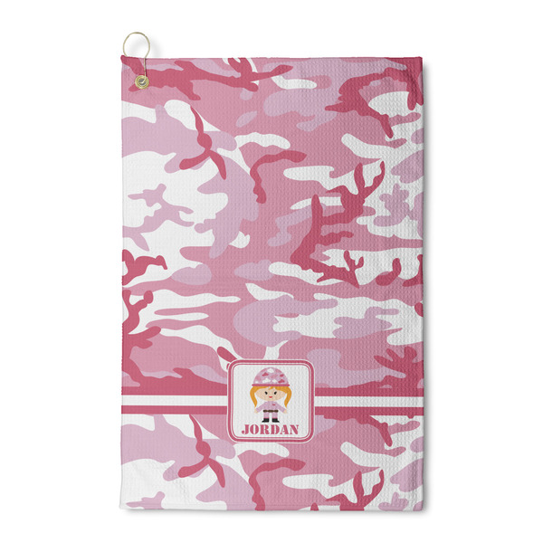 Custom Pink Camo Waffle Weave Golf Towel (Personalized)