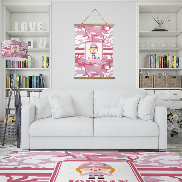 Pink Camo Wall Hanging Tapestry - Portrait - IN CONTEXT