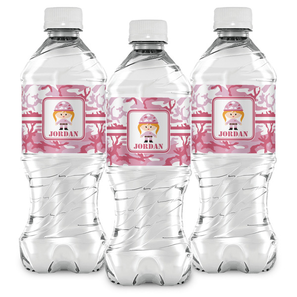 Pink Camo Water Bottle Labels - Front View