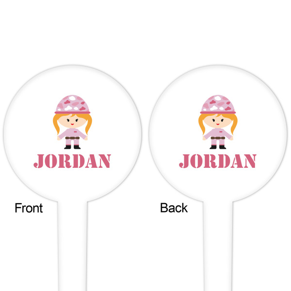 Pink Camo White Plastic 4" Food Pick - Round - Double Sided - Front & Back