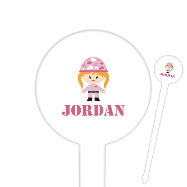 Custom Pink Camo 6" Round Plastic Food Picks - White - Double Sided (Personalized)