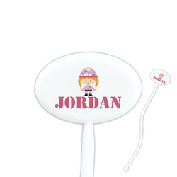 Pink Camo 7" Oval Plastic Stir Sticks - White - Double Sided (Personalized)