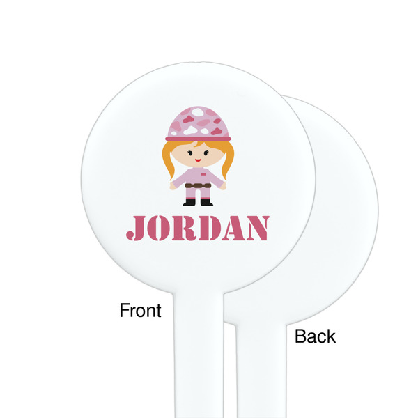 Pink Camo White Plastic 7" Stir Stick - Single Sided - Round - Front & Back