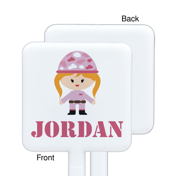 Pink Camo White Plastic Stir Stick - Single Sided - Square - Approval