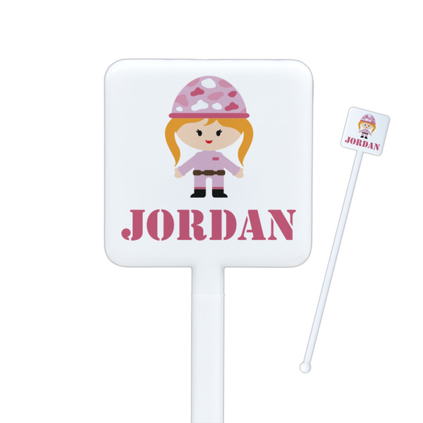 Custom Pink Camo Square Plastic Stir Sticks - Single Sided (Personalized)