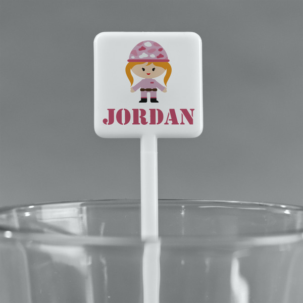 Pink Camo White Plastic Stir Stick - Square - Main