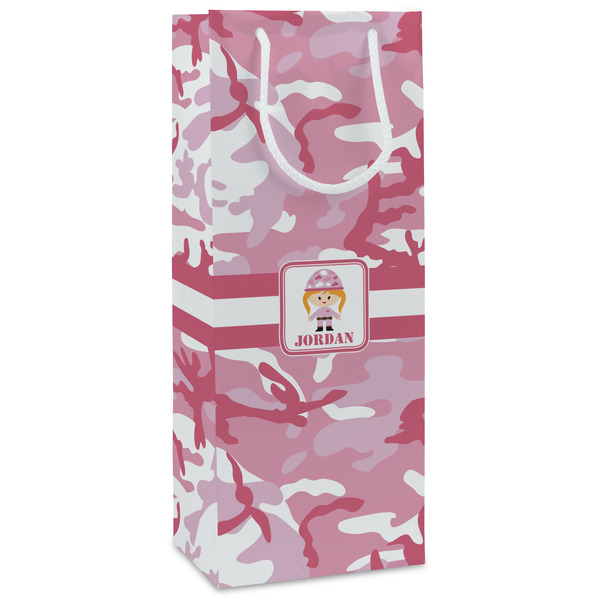 Custom Pink Camo Wine Gift Bags - Matte (Personalized)