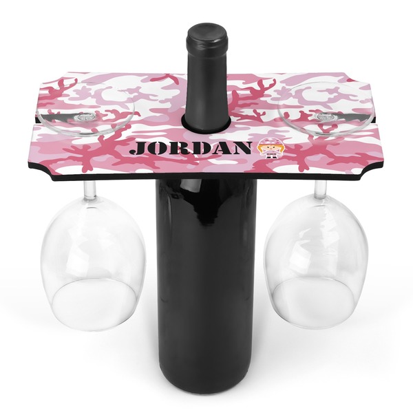 Custom Pink Camo Wine Bottle & Glass Holder (Personalized)