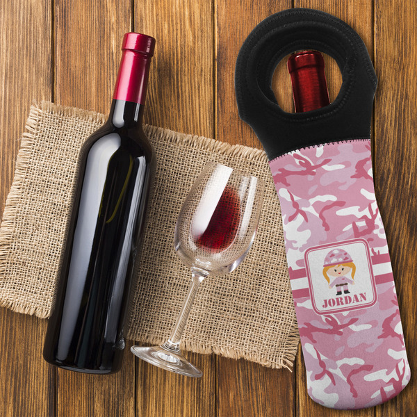 Pink Camo Wine Tote Bag - FLATLAY