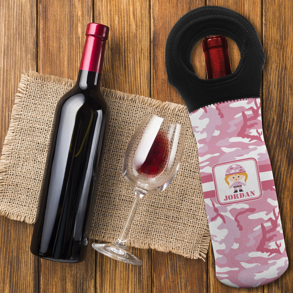 Pink Camo Wine Tote Bag - FLATLAY