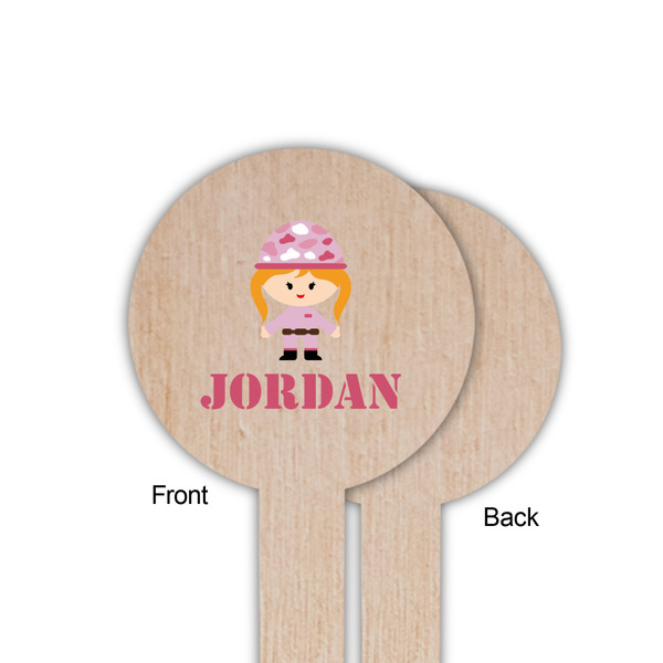 Pink Camo Wooden 6" Food Pick - Round - Single Sided - Front & Back
