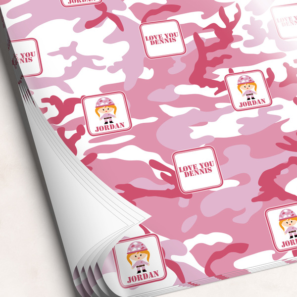 Custom Pink Camo Wrapping Paper Sheets - Single-Sided - 20" x 28" (Personalized)