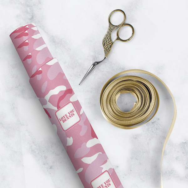 Pink Camo Wrapping Paper Roll - Matte - In Context