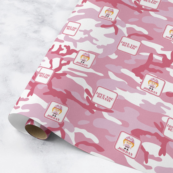 Custom Pink Camo Wrapping Paper Roll - Medium - Matte (Personalized)