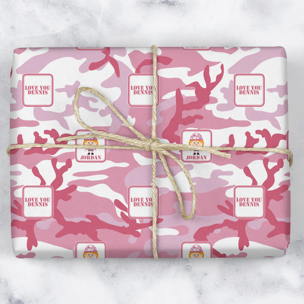 Pink Camo Wrapping Paper Roll - Matte - Wrapped Box
