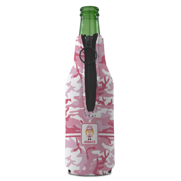 Pink Camo Zipper Bottle Cooler - BACK (bottle)