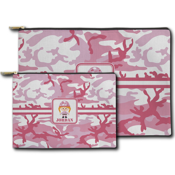 Pink Camo Zippered Pouches - Size Comparison