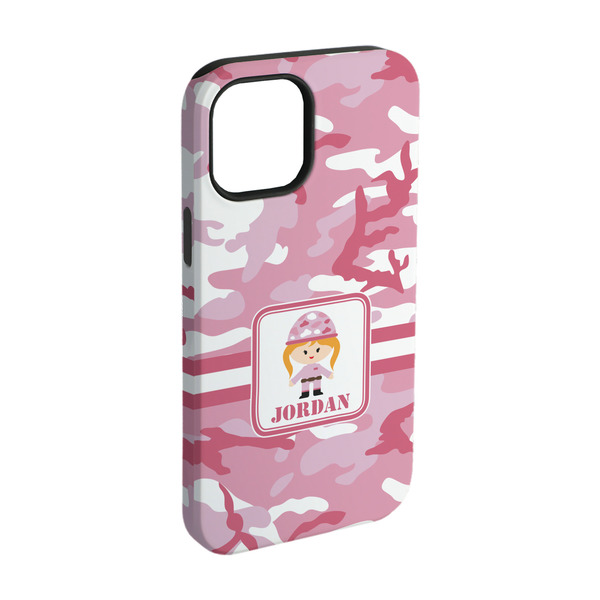Custom Pink Camo iPhone Case - Rubber Lined - iPhone 15 Pro (Personalized)