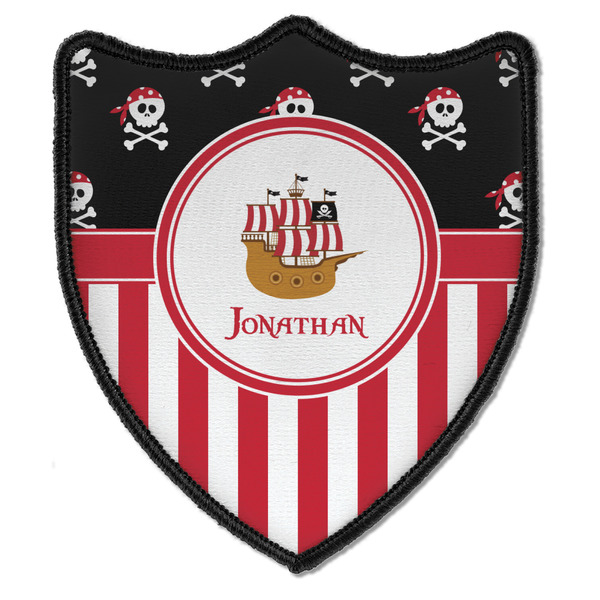 Custom Pirate & Stripes Iron On Shield Patch B w/ Name or Text