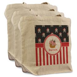 Pirate & Stripes Reusable Cotton Grocery Bags - Set of 3 (Personalized)