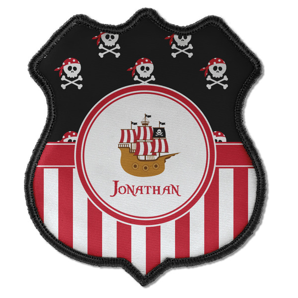 Custom Pirate & Stripes Iron On Shield Patch C w/ Name or Text
