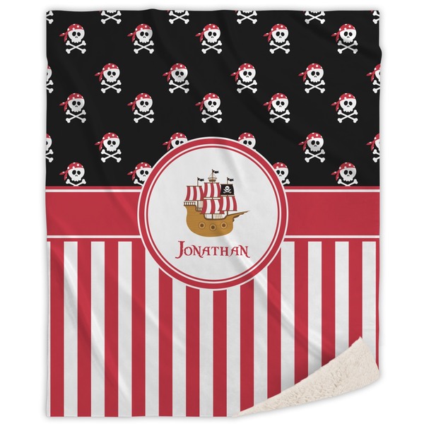 Custom Pirate & Stripes Sherpa Throw Blanket - 50"x60" (Personalized)