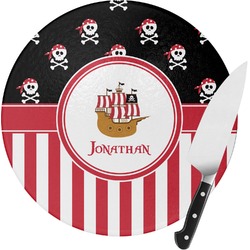 Pirate & Stripes Round Glass Cutting Board - Small (Personalized)