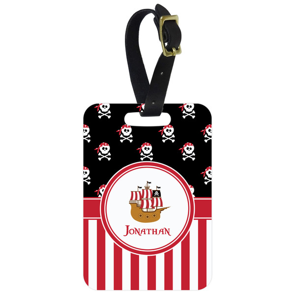 Custom Pirate & Stripes Metal Luggage Tag w/ Name or Text