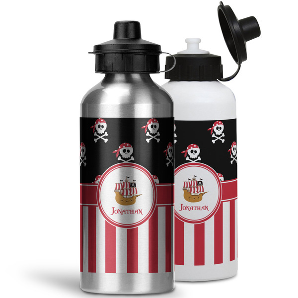 Pirate & Stripes Aluminum Water Bottles - MAIN (white &silver)