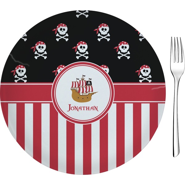 Custom Pirate & Stripes Glass Appetizer / Dessert Plate 8" (Personalized)